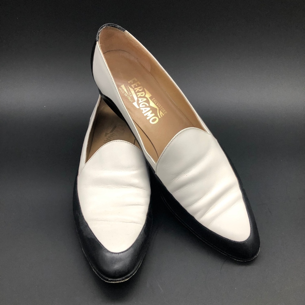 Authentic Ferragamo Black and White Loafer